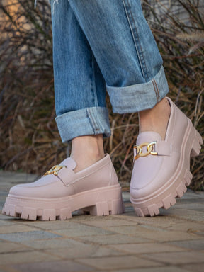 GuGi Mocassim Tratorado Blogueira Feminino Sapato Com Metal Dourado GuGi Com Solado Alto Leve Plataforma 403-GG