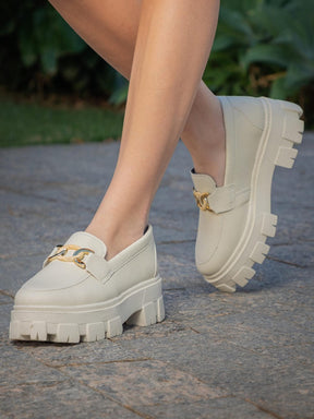 GuGi Mocassim Tratorado Blogueira Feminino Sapato Com Metal Dourado GuGi Com Solado Alto Leve Plataforma 403-GG