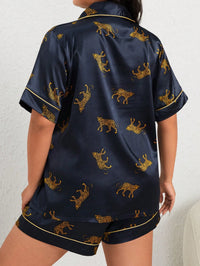 Pijama Feminino Plus Size de Cetim Azul com Estampa de Onça – Nelima Moda (G1 ao G5)