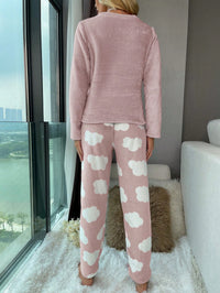 SHEIN Conjunto de Pijama Flanelado Bordado de Cílios de Manga Longa Fofo, Roupas de Outono e Inverno, Confortável