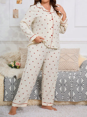 SHEIN Conjunto de Pijama Plus Size Confortável com Estampa de Cereja, Top e Calça