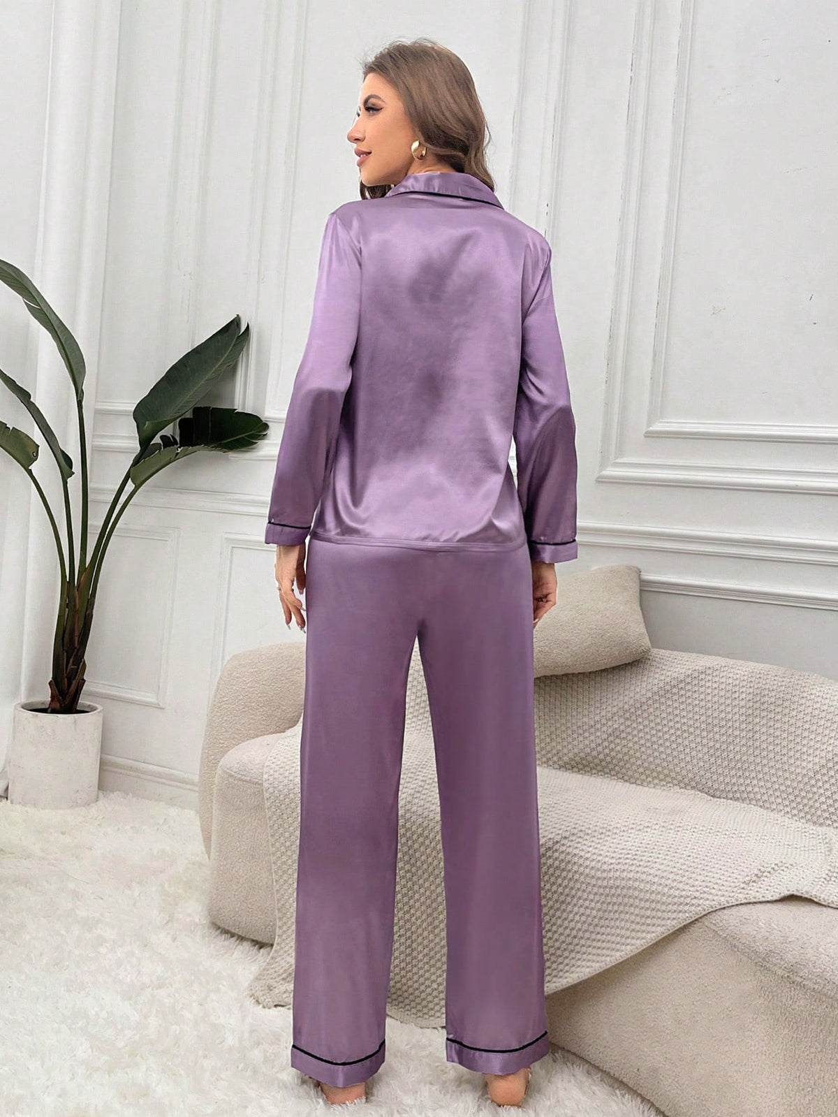 Pijama Feminino Roxo em Cetim - Nelima