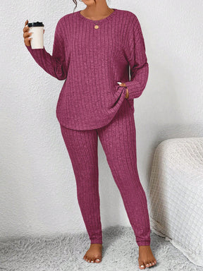 SHEIN Frenchy Conjunto de Roupas Femininas de Outono, Volta às Aulas, Treino, Conjunto Minimalista Simples, Legging de Textura Apertada e Conjunto de Top de Manga Longa, Conjunto de Duas Peças Tamanhos Grandes para Mulheres