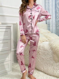 Pijama Feminino de Cetim Rosa com Estampa de Corações – Conjunto Manga Longa Nelima