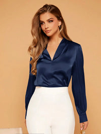 Blusa Feminina em Cetim Azul Marinho – Toque de Luxo e Conforto | Nelima Moda