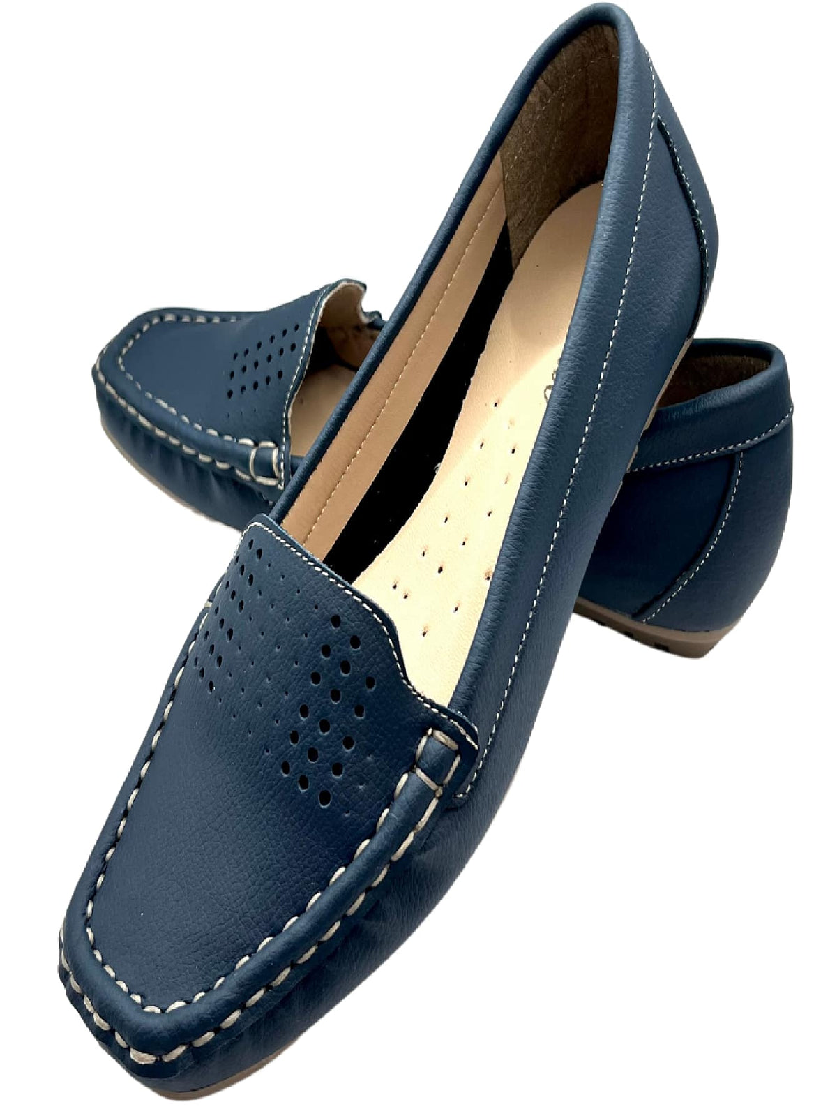 Mocassim Feminino Prata e Azul Marinho em Couro PU - Nelima