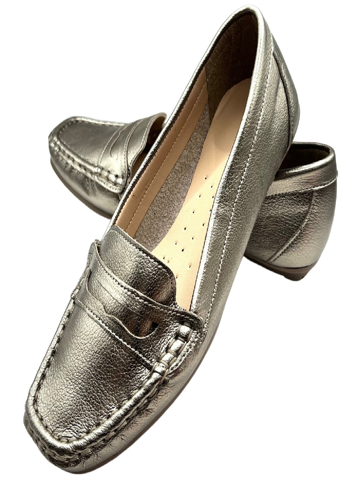 Mocassim Feminino Prata e Azul Marinho em Couro PU - Nelima