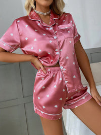 Pijama Feminino de Cetim com Corações – Pink, Rosa Chiclete e Coral