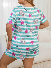 Pijama Feminino Plus Size Estampado com Preguiça e Estrelas – Conforto e Estilo Nelima Moda (G1 ao G5)