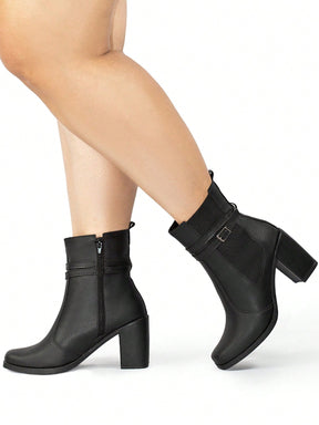 Lumiss Bota Feminina Coturno Tratorado Salto Alto Grosso Confortável Cano Curto Elástico Macio Zíper Blogueira Lumiss