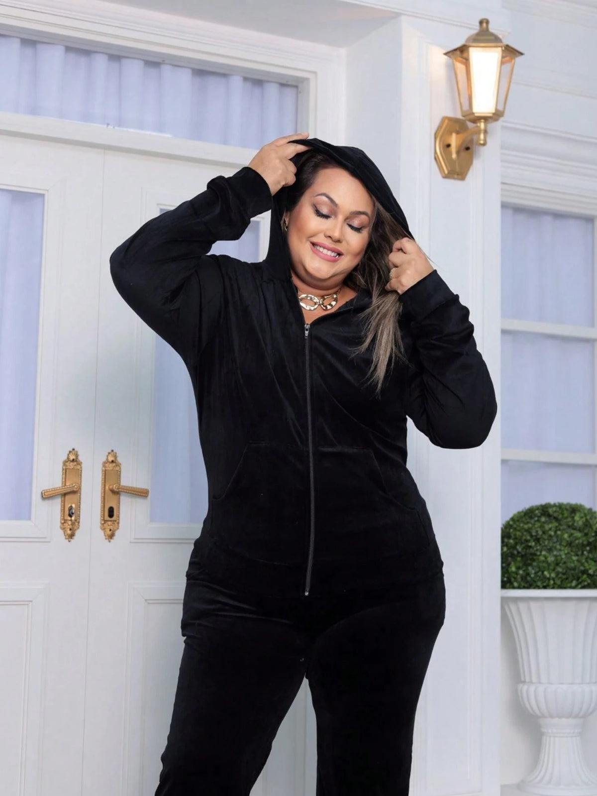 Conjunto De Frio Feminino Plus Size Inverno Plush Veludo Agasalho