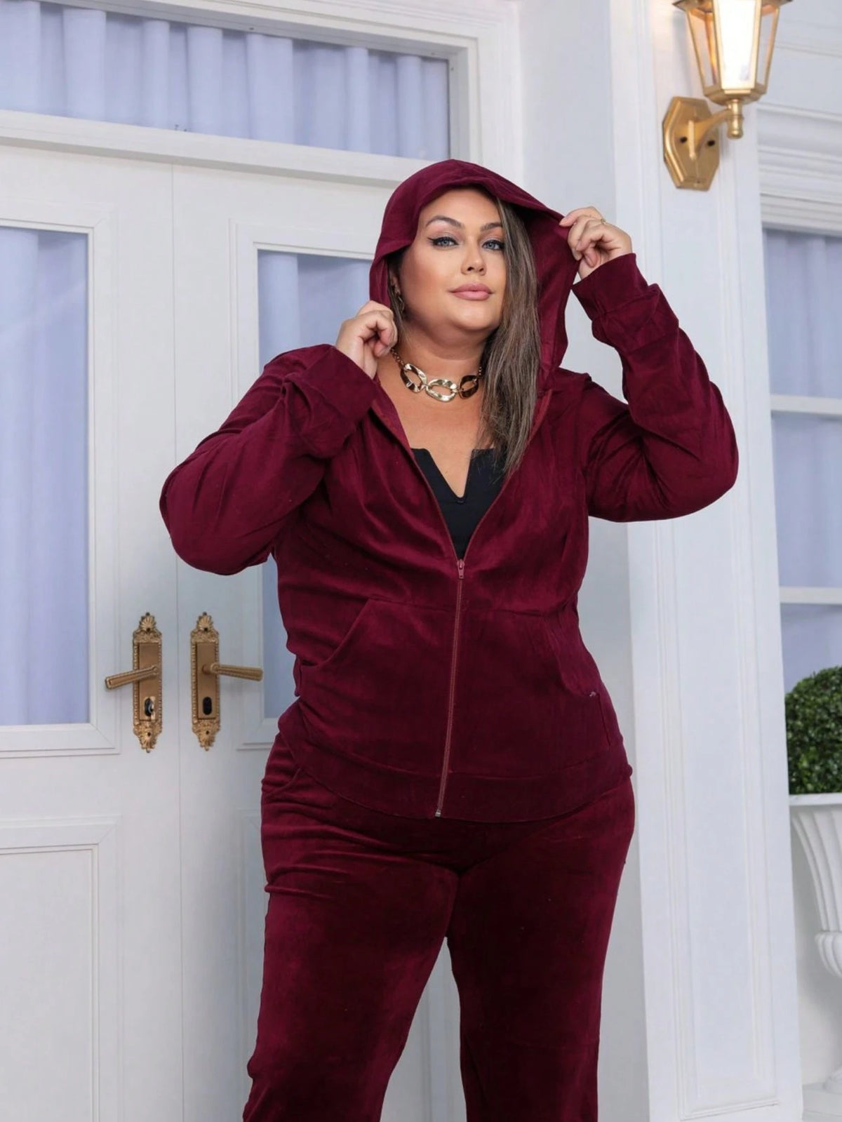 Conjunto De Frio Feminino Plus Size Inverno Plush Veludo Agasalho