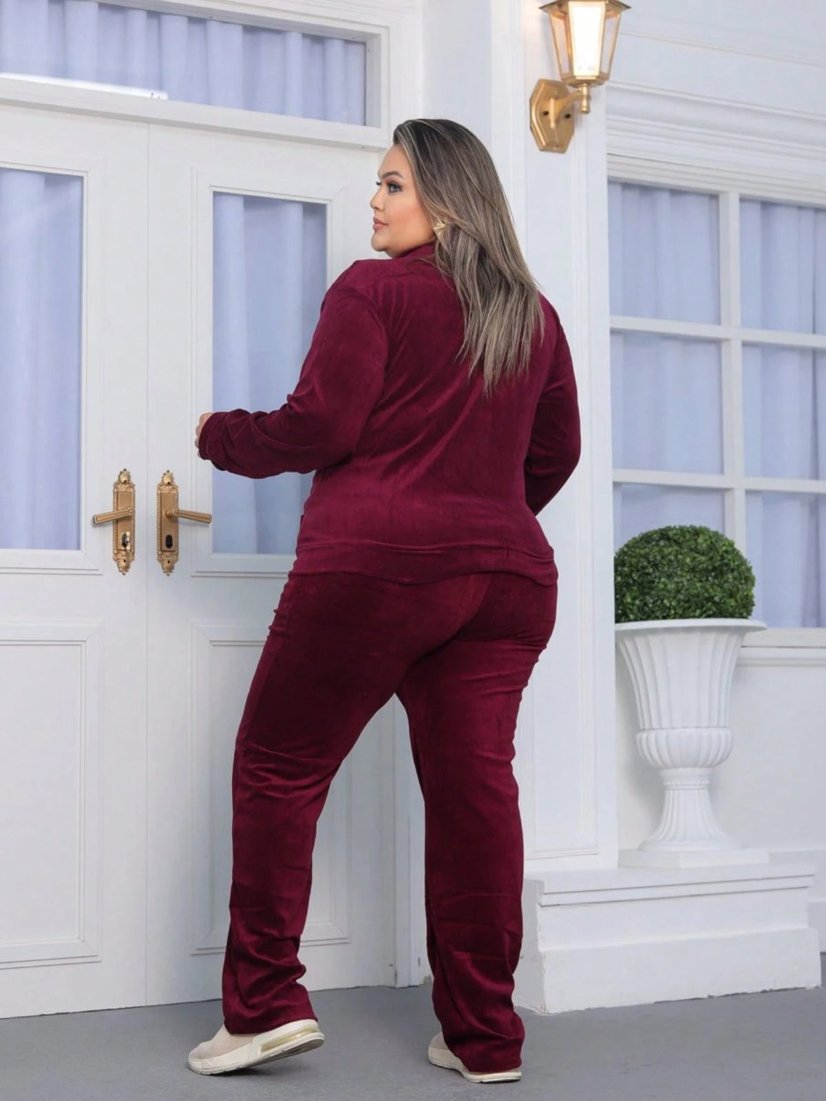 Conjunto De Frio Feminino Plus Size Inverno Plush Veludo Agasalho