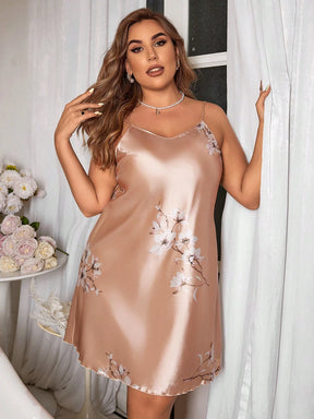 LuxeNights Vestido de Pijama de Alça Fina com Estampa Floral para Tamanhos Grandes, para Verão