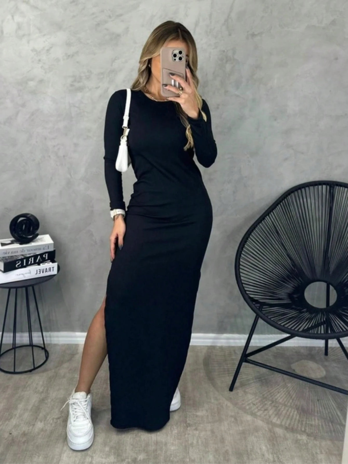 Vestido Longo Casual com Fenda - Nelima