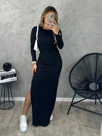 Vestido Longo Casual com Fenda - Nelima