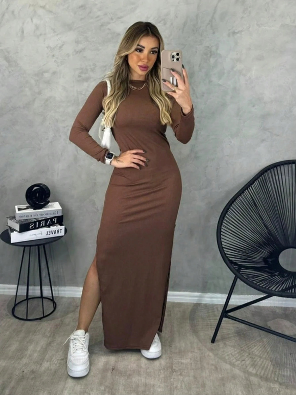 Vestido Longo Casual com Fenda - Nelima
