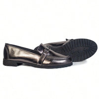 Vendedor IndicadoMocassim Feminino Prata Velho Onix Metalizado Sola Tratorada Baixa Clássico Atemporal Casual Loafer Sapatilha