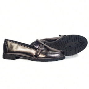 Vendedor IndicadoMocassim Feminino Prata Velho Onix Metalizado Sola Tratorada Baixa Clássico Atemporal Casual Loafer Sapatilha