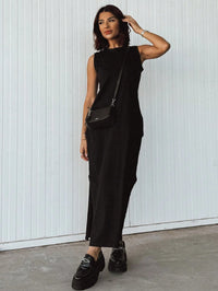 Vestido Feminino Longo Preto em Algodão Fio 30.1 com Gola Diagonal – Nelima