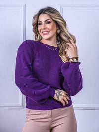 Blusa cropped feminina de tricot manga bufante lisa outono inverno
