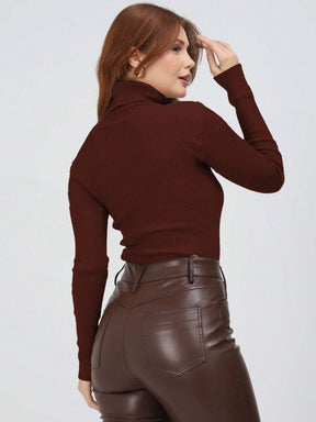 KIT 2 Blusa Cacharrel Feminina manga longa Lã Trico TERRACOTA/MARROM CLARO Tricot Gola Alta segunda pele moda inverno