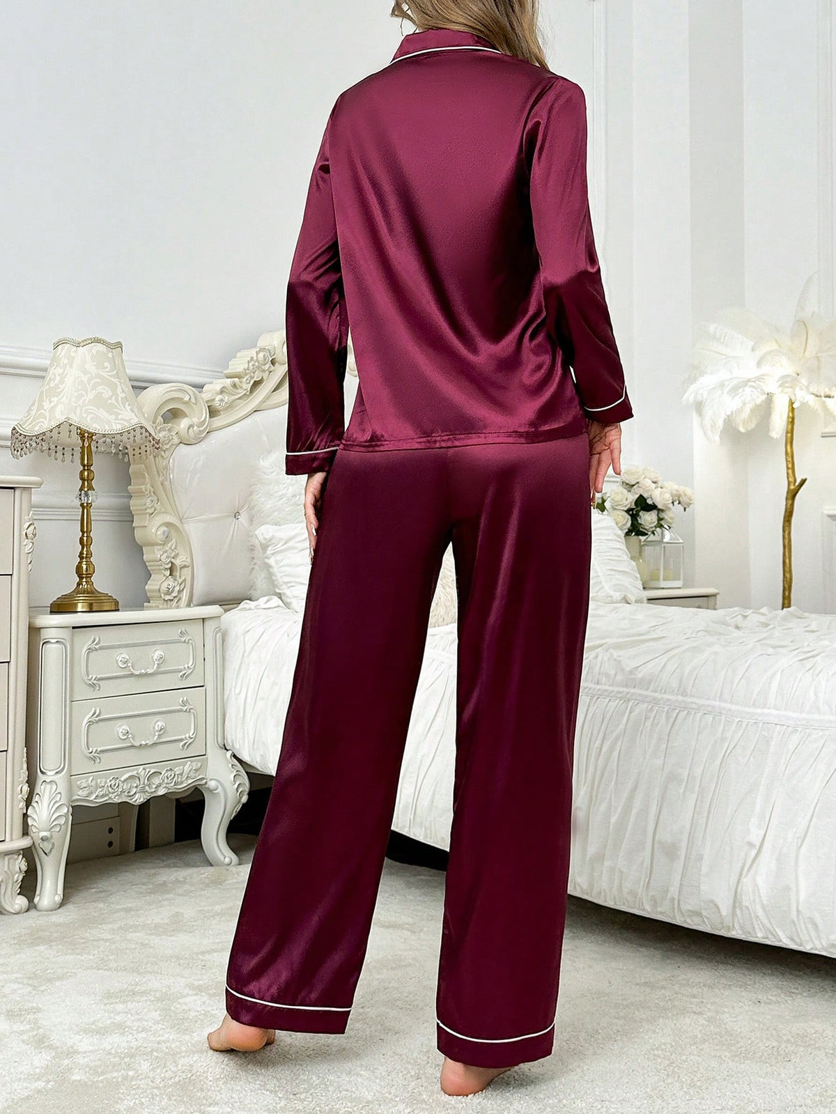 Pijama Feminino Rosê em Cetim - Nelima