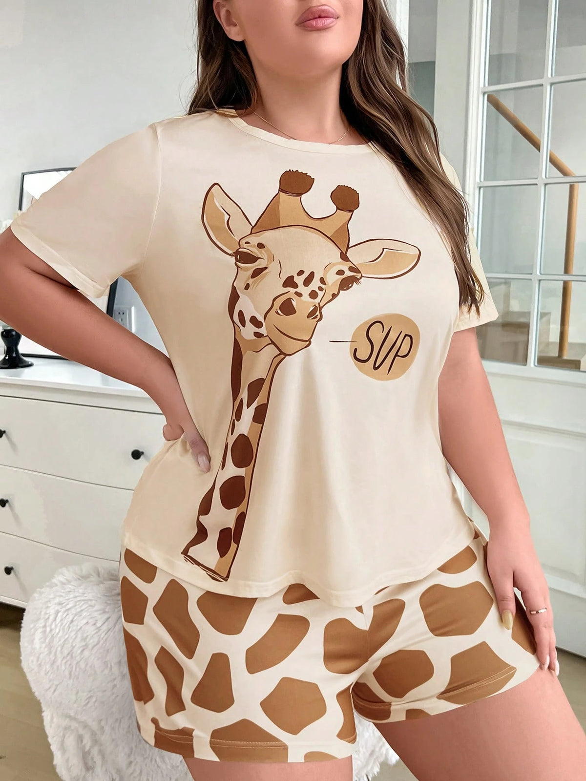 Pijama Plus Size Feminino Estampa de Girafa – Conforto e Diversão Nelima Moda (G1 ao G5)