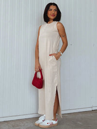 Vestido Longo Feminino Bege em Algodão Fio 30.1 – Estilo Minimalista e Conforto