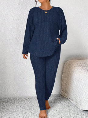 SHEIN Frenchy Conjunto de Roupas Femininas de Outono, Volta às Aulas, Treino, Conjunto Minimalista Simples, Legging de Textura Apertada e Conjunto de Top de Manga Longa, Conjunto de Duas Peças Tamanhos Grandes para Mulheres