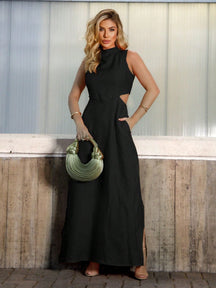 Vestido Longo Elegante com Vazado e Gola Alta - Nelima