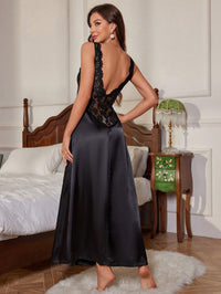 SHEIN Vestido longo de pijama sem costas, tipo seda, com remendos de renda