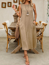 Vestido Midi em Linho sem Forro com Bolsos – Conforto e Estilo Casual