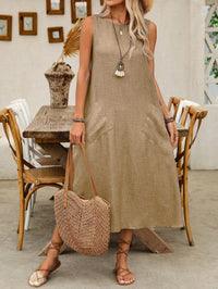 Vestido Midi em Linho sem Forro com Bolsos – Conforto e Estilo Casual