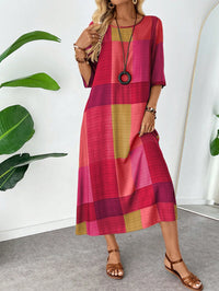 Vestido Midi Feminino Xadrez Colorido em Linho – Estilo e Conforto