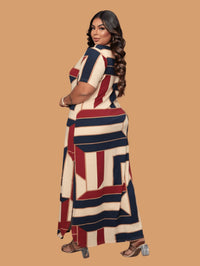 Vestido Longo Plus Size Geométrico com Fenda Lateral
