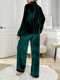LuxeNights Conjunto de Pijama Veludo Fofo com Recorte Contrastante no Bolso, Manga Longa e Calça, Roupas de Outono e Inverno, Confortável