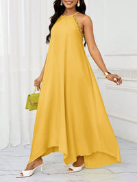 Vestido Longo Amarelo com Gola Halter – Elegância e Fluidez do P ao GG
