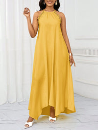 Vestido Longo Amarelo com Gola Halter – Elegância e Fluidez do P ao GG