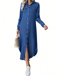 Vestido Camisa Jeans Feminino Midi com Botões – Casual e Versátil