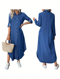 Vestido Camisa Jeans Feminino Midi com Botões – Casual e Versátil