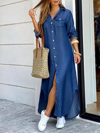 Vestido Camisa Jeans Feminino Midi com Botões – Casual e Versátil