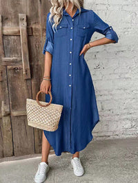 Vestido Camisa Jeans Feminino Midi com Botões – Casual e Versátil