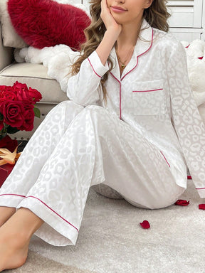 Conjunto de Pijama Feminino Estampado de Animal, Jacquard Tecido, Férias