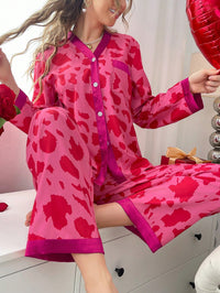 SHEIN Conjunto de Pijama Casual com Recorte em Padrão Abstrato de Cores Contrastantes para Mulheres, Roupas de Outono e Inverno