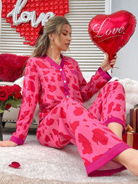 SHEIN Conjunto de Pijama Casual com Recorte em Padrão Abstrato de Cores Contrastantes para Mulheres, Roupas de Outono e Inverno