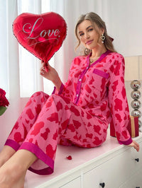 SHEIN Conjunto de Pijama Casual com Recorte em Padrão Abstrato de Cores Contrastantes para Mulheres, Roupas de Outono e Inverno