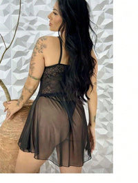 Vendedor Indicadocamisola feminina em tule com detalhes em renda, com fenda lateral