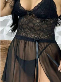 Vendedor Indicadocamisola feminina em tule com detalhes em renda, com fenda lateral