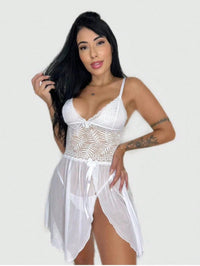 Vendedor Indicadocamisola feminina em tule com detalhes em renda, com fenda lateral